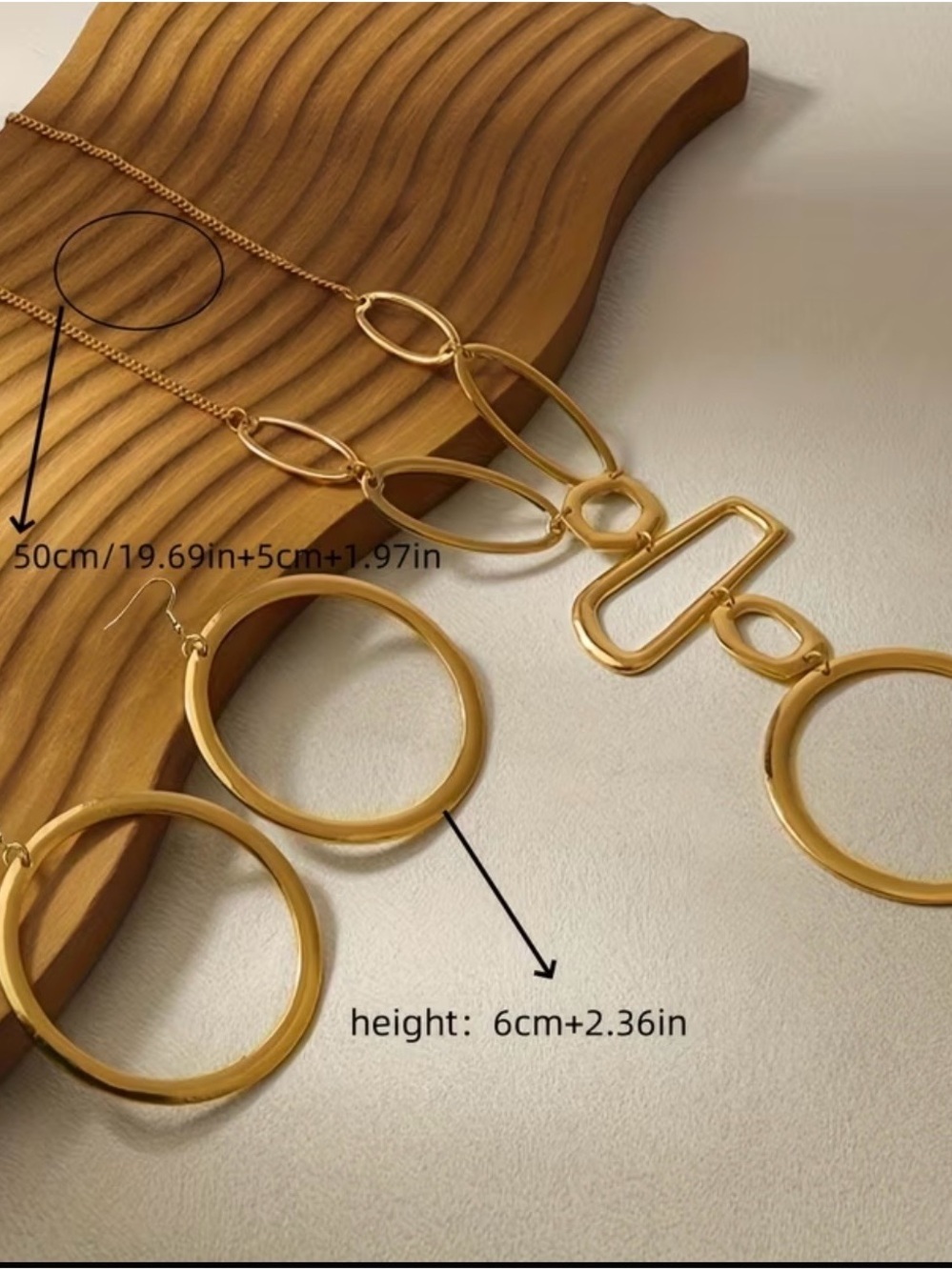 Gold Tone Geometric Statement Cable Chain Charm Necklace 50cm Metal